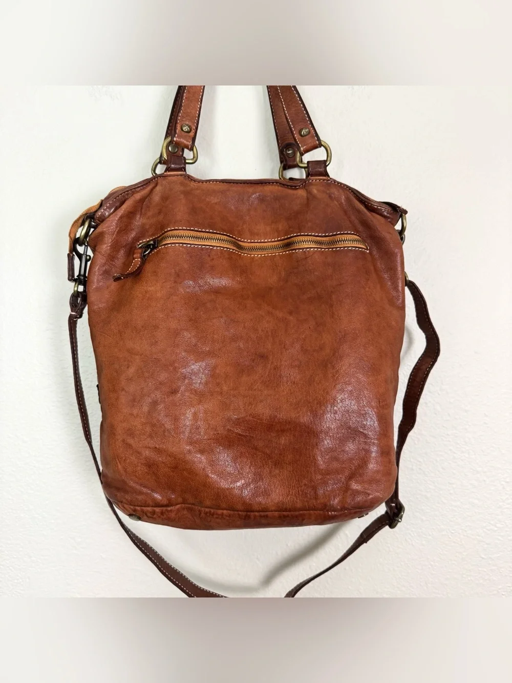 Sundance Rustic Boho Studded Brown Distressed Leather Shoulder or Crossbody Bag